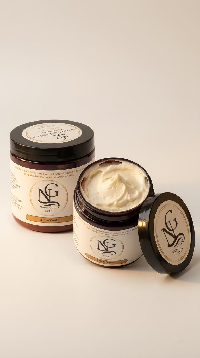 Two jars of cream with black lids on a light background