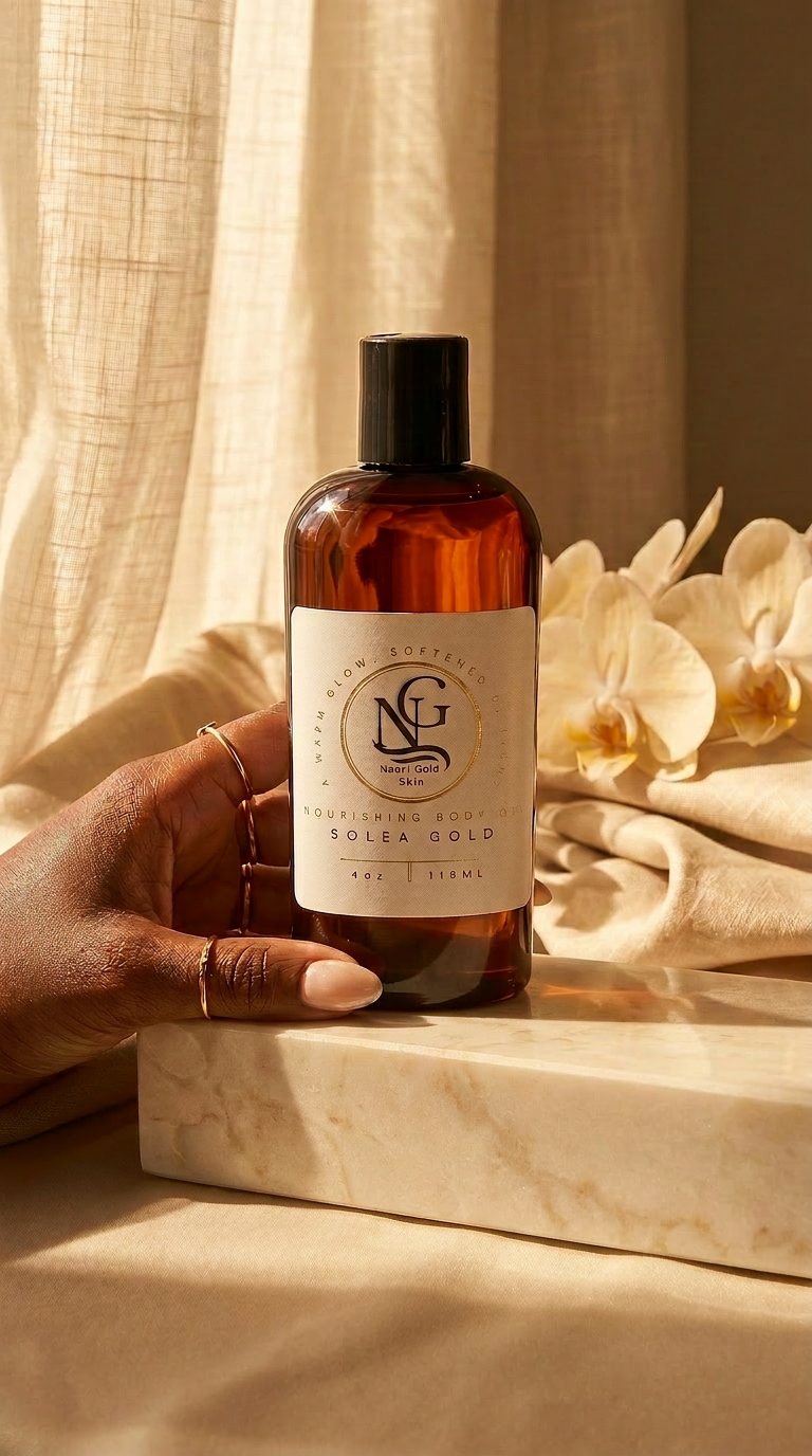 Bottle of NG skincare product held by a hand with a neutral background
